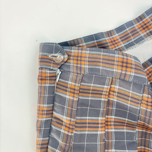 Plaid Pleated Mini Skirt‎ Gray Orange High Waist Preppy Schoolgirl Style - Picture 5 of 6